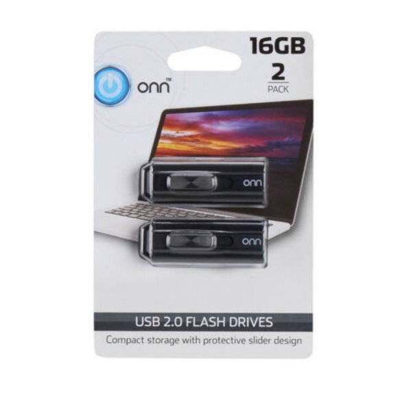 New 2 pack - ONN USB 2.0 FLASH DRIVE, 16 GB FREE S - Picture 1 of 4